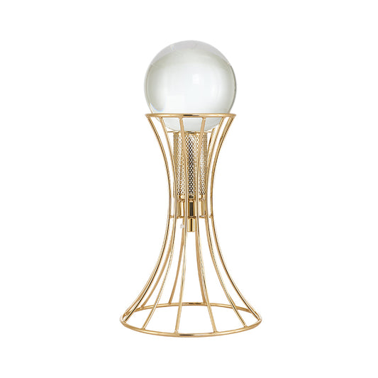 Clear Crystal Sphere Desk Lamp Minimalist LED Reading Light with Gold Hourglass Cage Metallic Base Clearhalo 'Lamps' 'Table Lamps' Lighting' 465060