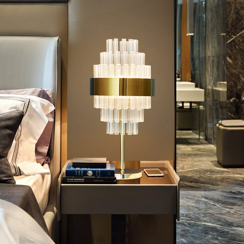 LED Bedside Table Lamp Modern Gold Task Lighting with Tiered Hand-Cut Crystal Shade Clearhalo 'Lamps' 'Table Lamps' Lighting' 465098