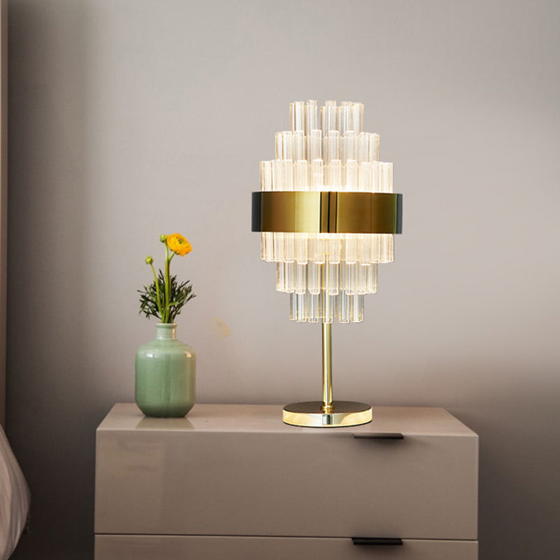 LED Bedside Table Lamp Modern Gold Task Lighting with Tiered Hand-Cut Crystal Shade Clearhalo 'Lamps' 'Table Lamps' Lighting' 465099