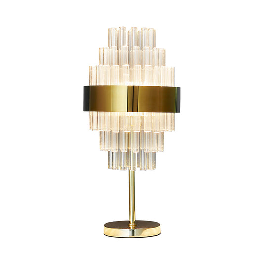 LED Bedside Table Lamp Modern Gold Task Lighting with Tiered Hand-Cut Crystal Shade Clearhalo 'Lamps' 'Table Lamps' Lighting' 465100