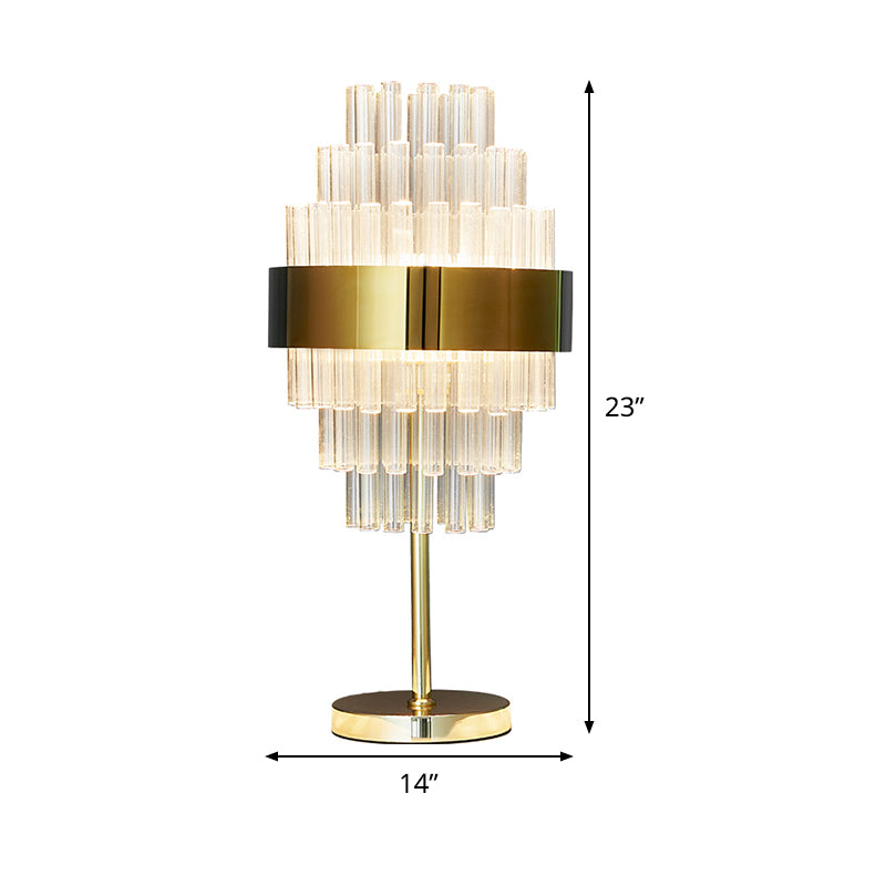 LED Bedside Table Lamp Modern Gold Task Lighting with Tiered Hand-Cut Crystal Shade Clearhalo 'Lamps' 'Table Lamps' Lighting' 465101