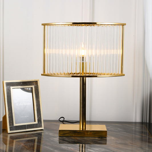 Tube Clear Crystal Table Light Modernist 1 Bulb Gold Small Desk Lamp with Rectangle Metal Pedestal Clearhalo 'Lamps' 'Table Lamps' Lighting' 465103