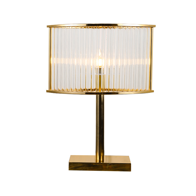 Tube Clear Crystal Table Light Modernist 1 Bulb Gold Small Desk Lamp with Rectangle Metal Pedestal Clearhalo 'Lamps' 'Table Lamps' Lighting' 465104