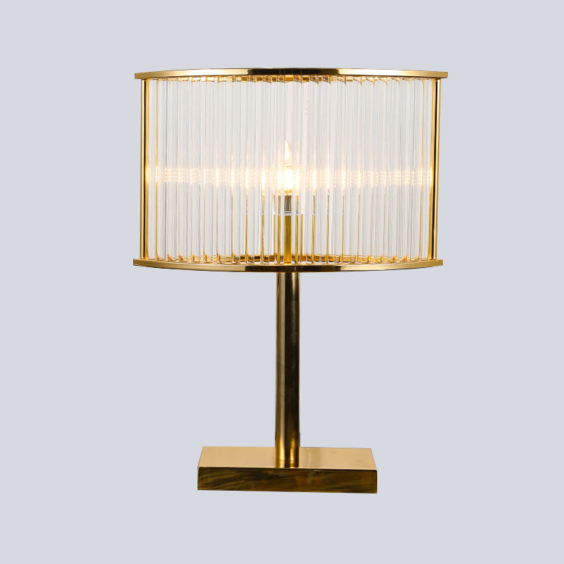 Tube Clear Crystal Table Light Modernist 1 Bulb Gold Small Desk Lamp with Rectangle Metal Pedestal Clearhalo 'Lamps' 'Table Lamps' Lighting' 465105