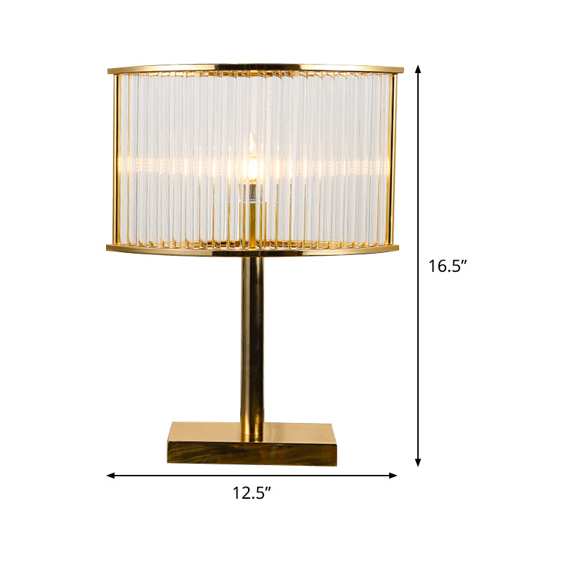 Tube Clear Crystal Table Light Modernist 1 Bulb Gold Small Desk Lamp with Rectangle Metal Pedestal Clearhalo 'Lamps' 'Table Lamps' Lighting' 465106