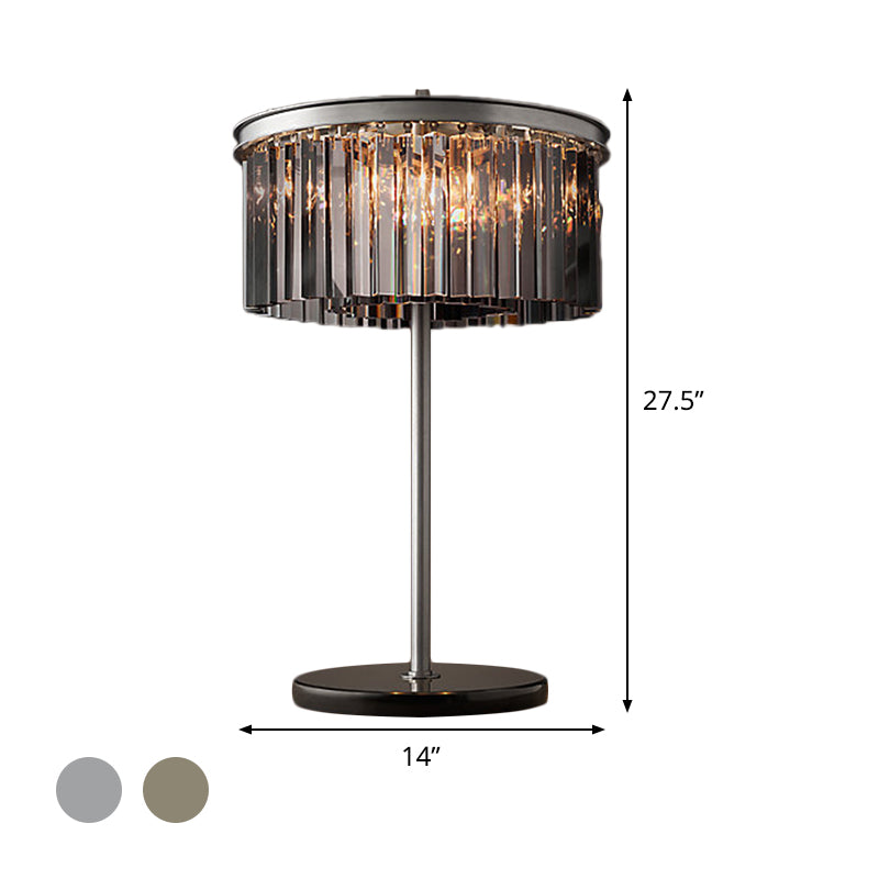 Cylindrical Living Room Desk Light Smoke Gray/Chrome Crystal LED Modernism Night Table Lamp Clearhalo 'Lamps' 'Table Lamps' Lighting' 465125