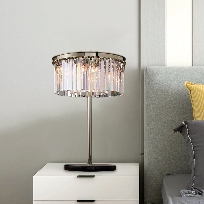 Cylindrical Living Room Desk Light Smoke Gray/Chrome Crystal LED Modernism Night Table Lamp Clearhalo 'Lamps' 'Table Lamps' Lighting' 465127