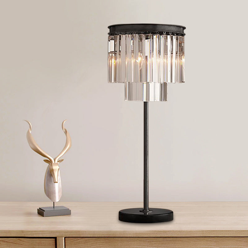 Simplicity Cylinder Shape Table Lamp Hand-Cut Crystal 3 Bulbs Reading Book Light in Black Clearhalo 'Lamps' 'Table Lamps' Lighting' 465131