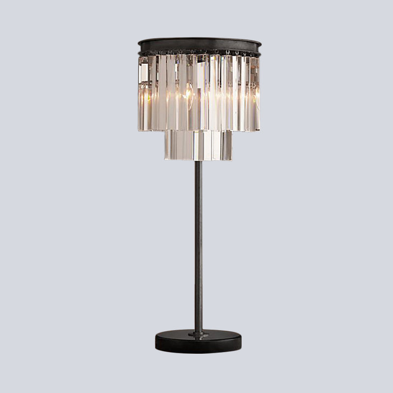 Simplicity Cylinder Shape Table Lamp Hand-Cut Crystal 3 Bulbs Reading Book Light in Black Clearhalo 'Lamps' 'Table Lamps' Lighting' 465133