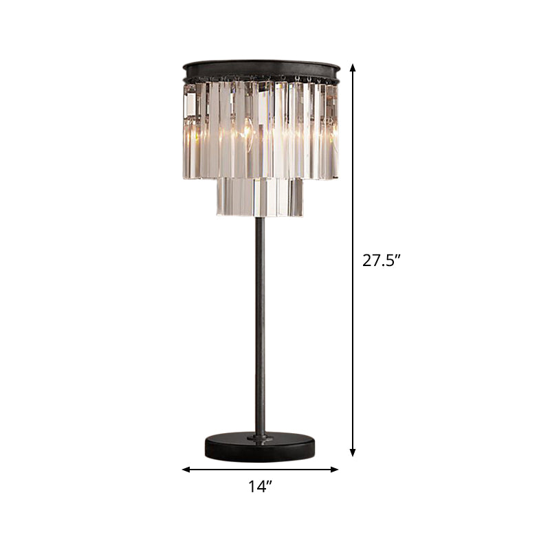 Simplicity Cylinder Shape Table Lamp Hand-Cut Crystal 3 Bulbs Reading Book Light in Black Clearhalo 'Lamps' 'Table Lamps' Lighting' 465134