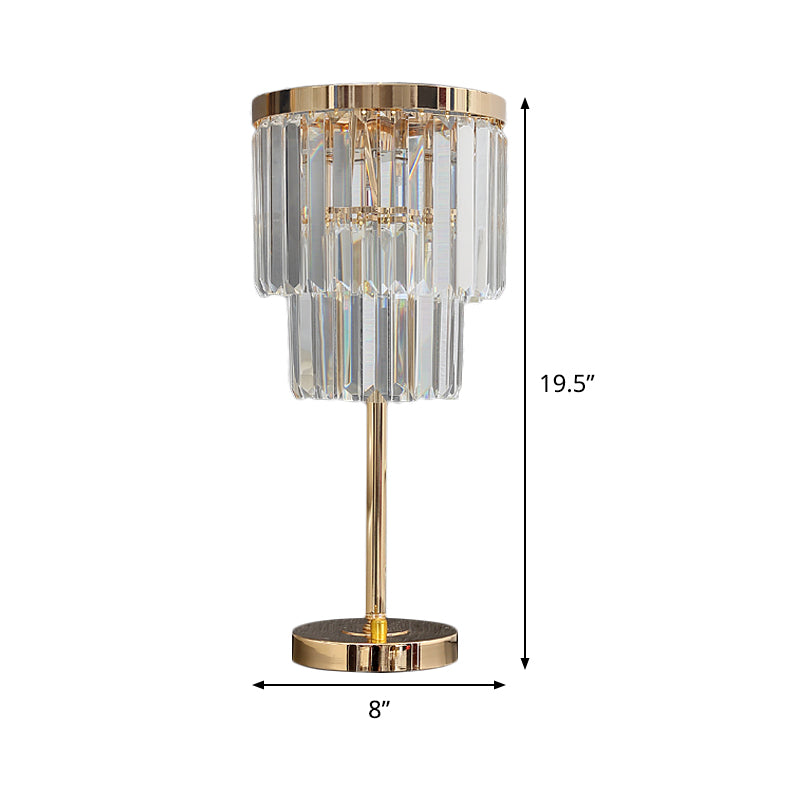 Modernist LED Task Lighting Gold 2-Layer Reading Lamp with Beveled Crystal Shade Clearhalo 'Lamps' 'Table Lamps' Lighting' 465139