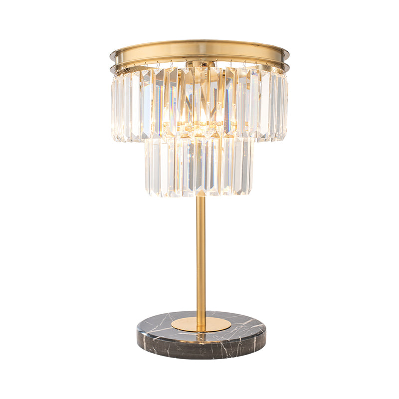 Modern Cylinder Study Lamp Clear Crystal 3 Bulbs Reading Light in Gold with Marble Base Clearhalo 'Lamps' 'Table Lamps' Lighting' 465143