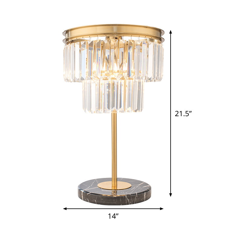 Modern Cylinder Study Lamp Clear Crystal 3 Bulbs Reading Light in Gold with Marble Base Clearhalo 'Lamps' 'Table Lamps' Lighting' 465144