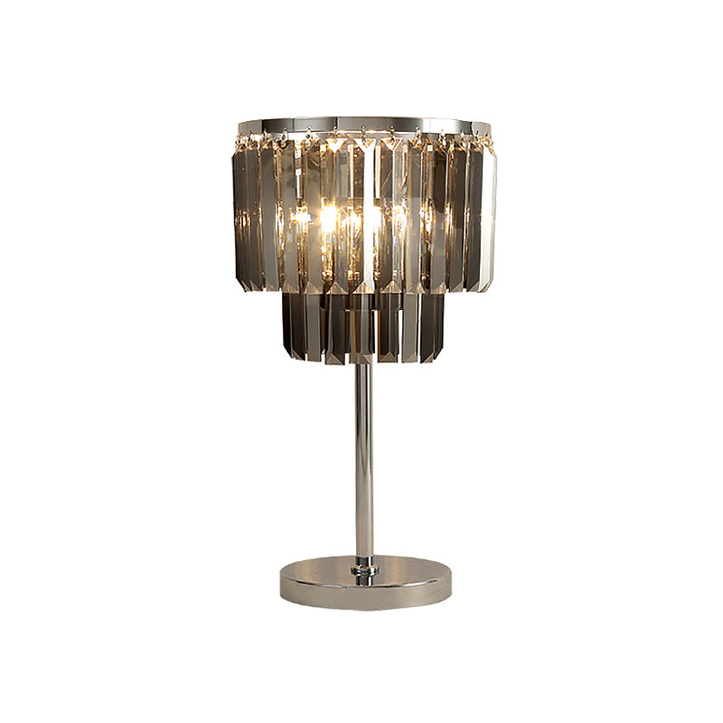 Cylindrical Desk Light Modernist Smoke Grey Crystal 2 Heads Dining Room Table Lamp Clearhalo 'Lamps' 'Table Lamps' Lighting' 465152