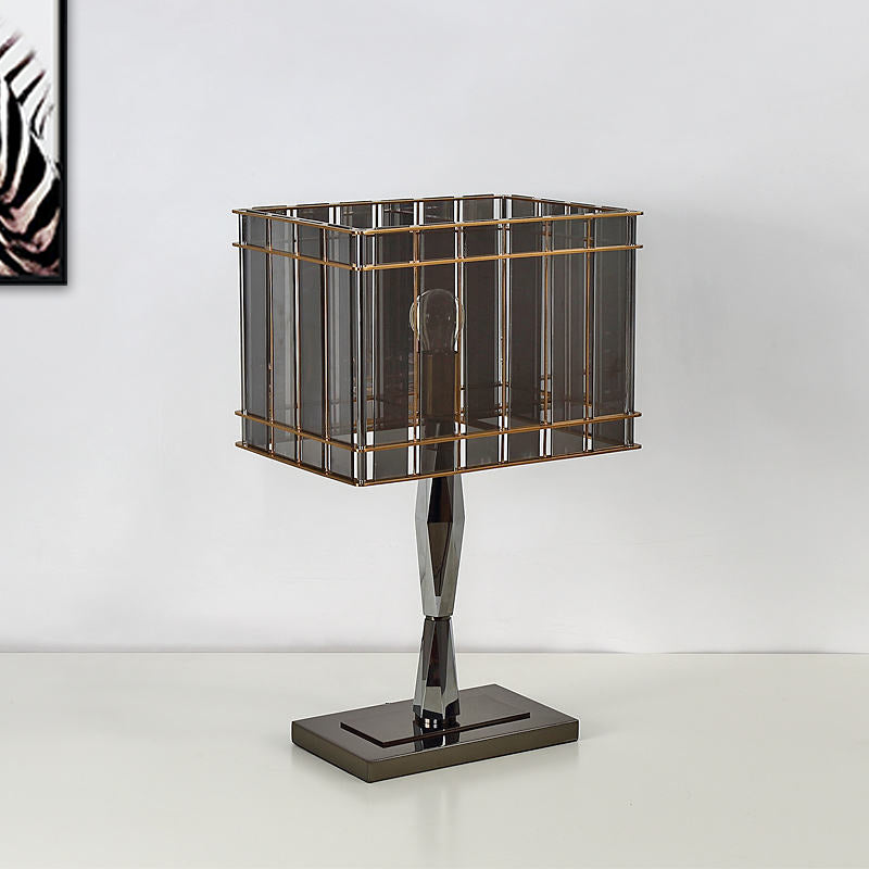 Smoke Crystal Rectangular Desk Light Modernist 1 Bulb Night Table Lamp with Metal Pedestal Smoke Gray Clearhalo 'Lamps' 'Table Lamps' Lighting' 465182