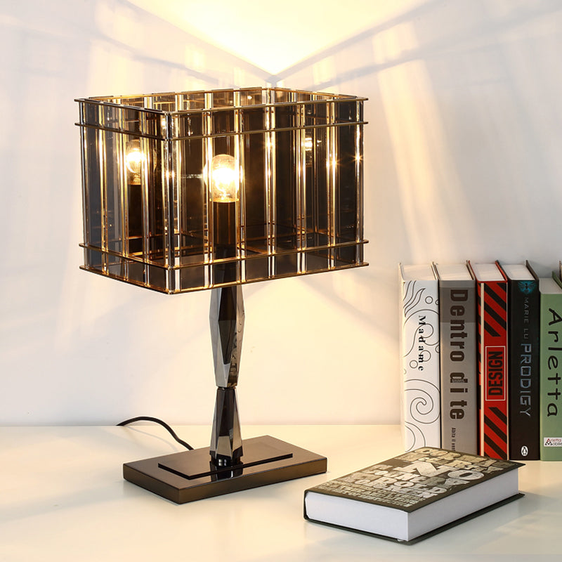 Smoke Crystal Rectangular Desk Light Modernist 1 Bulb Night Table Lamp with Metal Pedestal Clearhalo 'Lamps' 'Table Lamps' Lighting' 465183