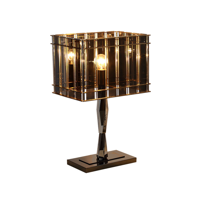 Smoke Crystal Rectangular Desk Light Modernist 1 Bulb Night Table Lamp with Metal Pedestal Clearhalo 'Lamps' 'Table Lamps' Lighting' 465184