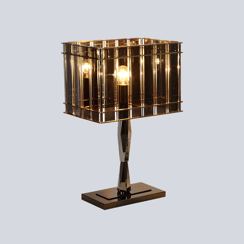 Smoke Crystal Rectangular Desk Light Modernist 1 Bulb Night Table Lamp with Metal Pedestal Clearhalo 'Lamps' 'Table Lamps' Lighting' 465185