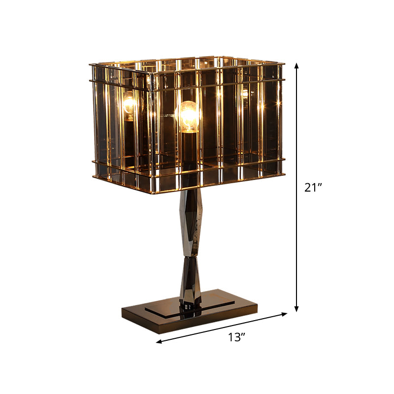 Smoke Crystal Rectangular Desk Light Modernist 1 Bulb Night Table Lamp with Metal Pedestal Clearhalo 'Lamps' 'Table Lamps' Lighting' 465186