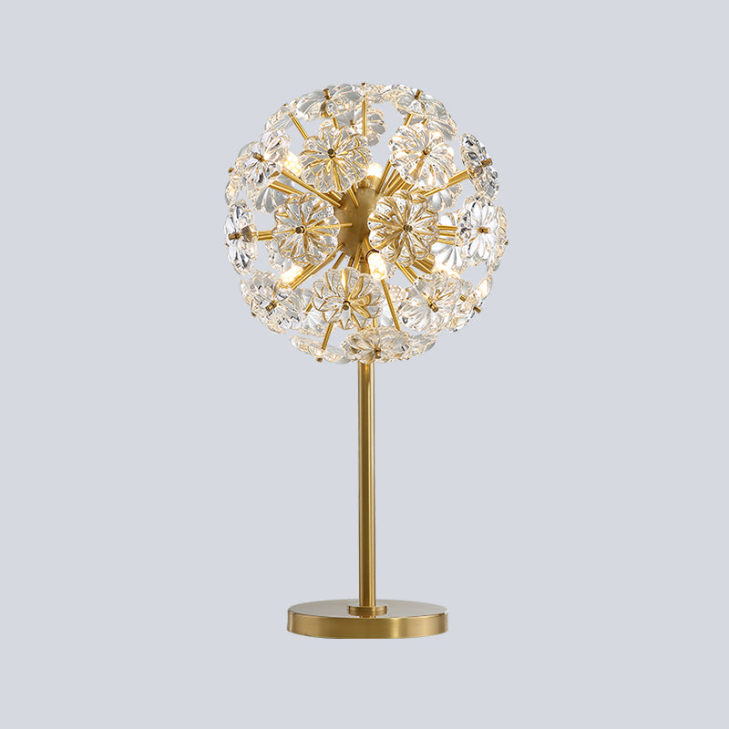 Floral Shape Clear Crystal Desk Lamp Contemporary 6 Heads Gold Reading Book Light Clearhalo 'Lamps' 'Table Lamps' Lighting' 465190