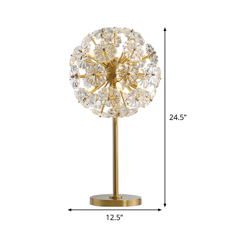 Floral Shape Clear Crystal Desk Lamp Contemporary 6 Heads Gold Reading Book Light Clearhalo 'Lamps' 'Table Lamps' Lighting' 465191