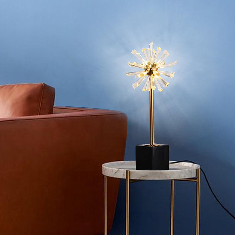 6 Heads Stamen Task Light Modern Faceted Crystal Nightstand Lamp in Gold with Marble Base Gold Clearhalo 'Lamps' 'Table Lamps' Lighting' 465192