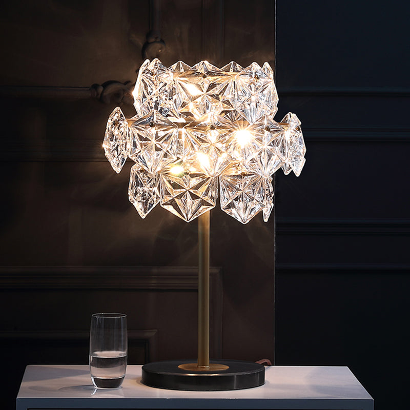 Contemporary Hexagonal Task Lighting Ice Flower Crystal 6 Heads Reading Lamp in Gold Clearhalo 'Lamps' 'Table Lamps' Lighting' 465207