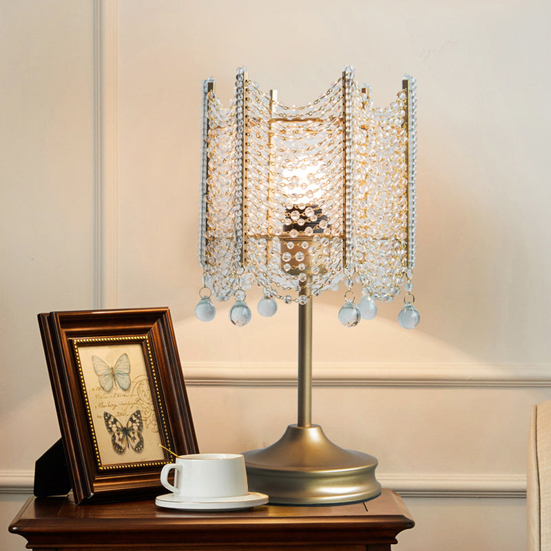 Beaded Table Light Modernist Beveled Crystal 1 Bulb Gold/Silver Small Desk Lamp, 5.5"/7" Wide Gold Clearhalo 'Lamps' 'Table Lamps' Lighting' 465229