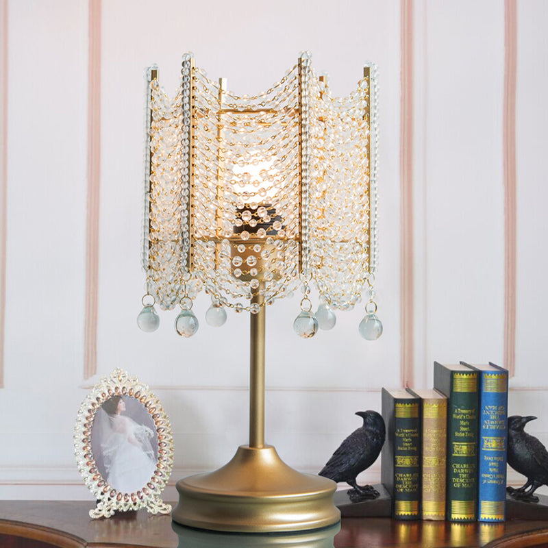 Beaded Table Light Modernist Beveled Crystal 1 Bulb Gold/Silver Small Desk Lamp, 5.5"/7" Wide Clearhalo 'Lamps' 'Table Lamps' Lighting' 465230