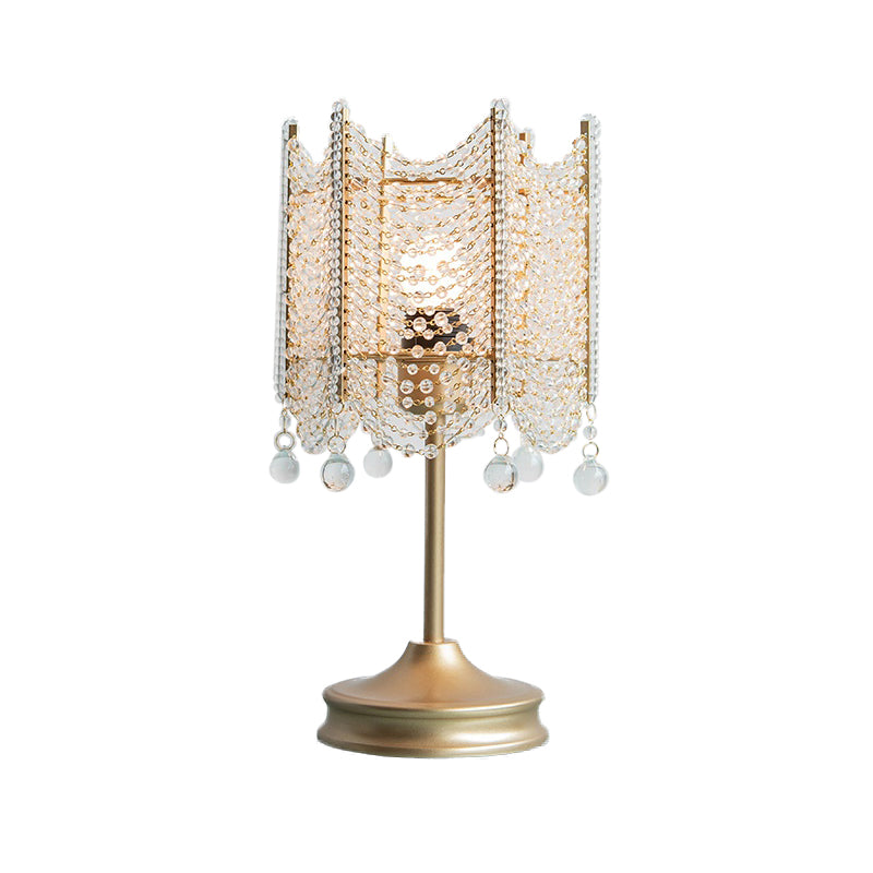 Beaded Table Light Modernist Beveled Crystal 1 Bulb Gold/Silver Small Desk Lamp, 5.5"/7" Wide Clearhalo 'Lamps' 'Table Lamps' Lighting' 465231