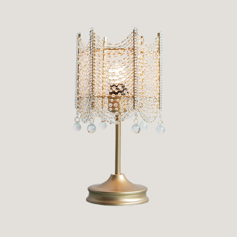 Beaded Table Light Modernist Beveled Crystal 1 Bulb Gold/Silver Small Desk Lamp, 5.5"/7" Wide Clearhalo 'Lamps' 'Table Lamps' Lighting' 465232