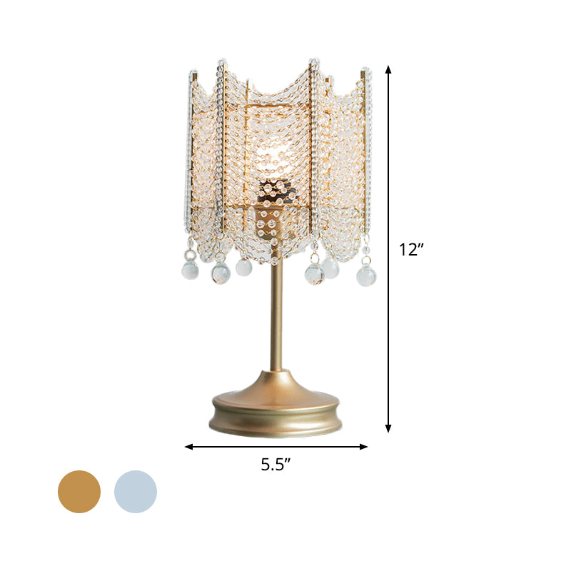 Beaded Table Light Modernist Beveled Crystal 1 Bulb Gold/Silver Small Desk Lamp, 5.5"/7" Wide Clearhalo 'Lamps' 'Table Lamps' Lighting' 465233