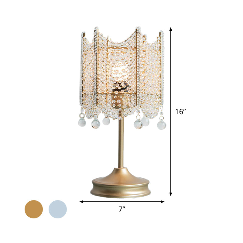 Beaded Table Light Modernist Beveled Crystal 1 Bulb Gold/Silver Small Desk Lamp, 5.5"/7" Wide Clearhalo 'Lamps' 'Table Lamps' Lighting' 465234