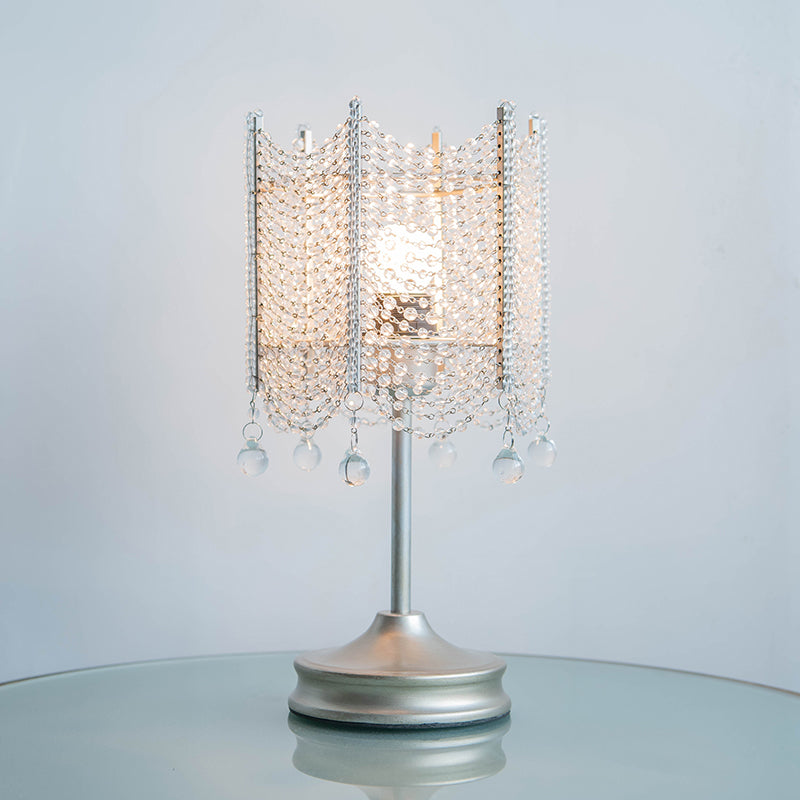 Beaded Table Light Modernist Beveled Crystal 1 Bulb Gold/Silver Small Desk Lamp, 5.5"/7" Wide Clearhalo 'Lamps' 'Table Lamps' Lighting' 465237