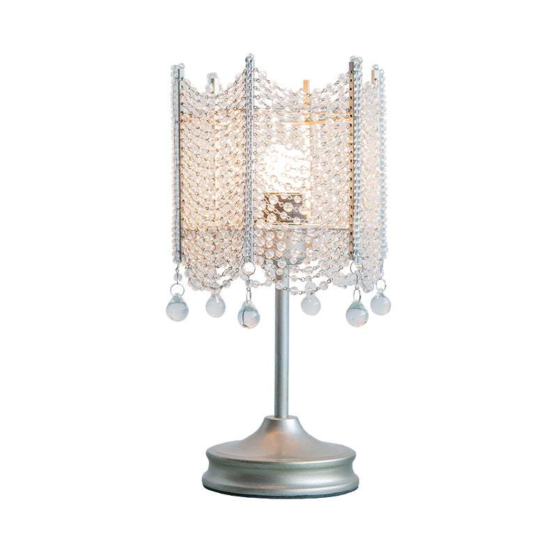 Beaded Table Light Modernist Beveled Crystal 1 Bulb Gold/Silver Small Desk Lamp, 5.5"/7" Wide Clearhalo 'Lamps' 'Table Lamps' Lighting' 465238