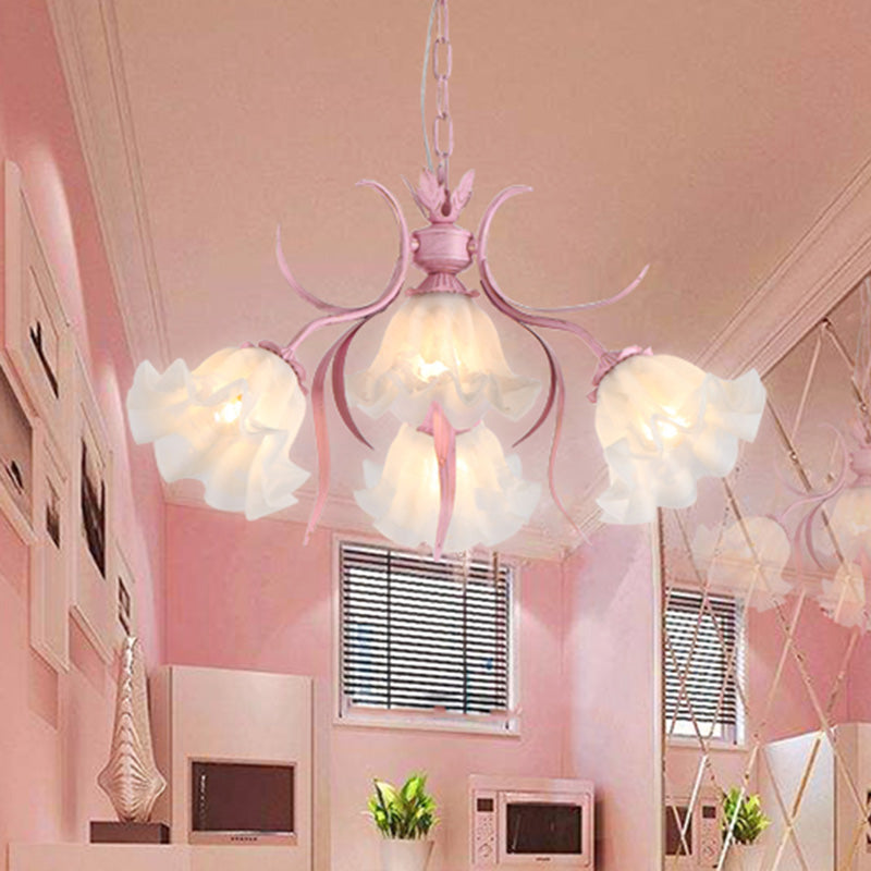 Pink 4/6/9 Lights Chandelier Lighting Antique Metal Scalloped Ceiling Light for Dining Room Clearhalo 'Ceiling Lights' 'Chandeliers' Lighting' options 465241