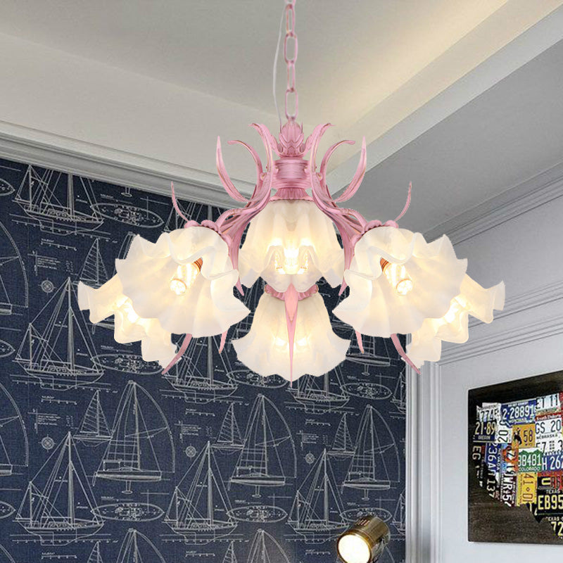 Pink 4/6/9 Lights Chandelier Lighting Antique Metal Scalloped Ceiling Light for Dining Room Clearhalo 'Ceiling Lights' 'Chandeliers' Lighting' options 465245