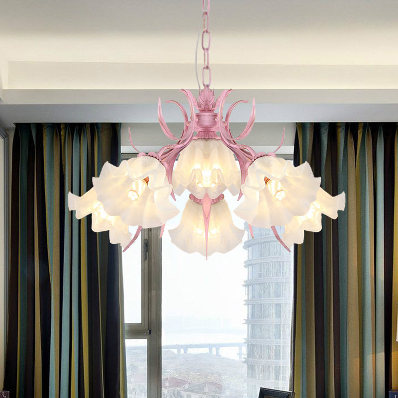 Pink 4/6/9 Lights Chandelier Lighting Antique Metal Scalloped Ceiling Light for Dining Room Clearhalo 'Ceiling Lights' 'Chandeliers' Lighting' options 465246