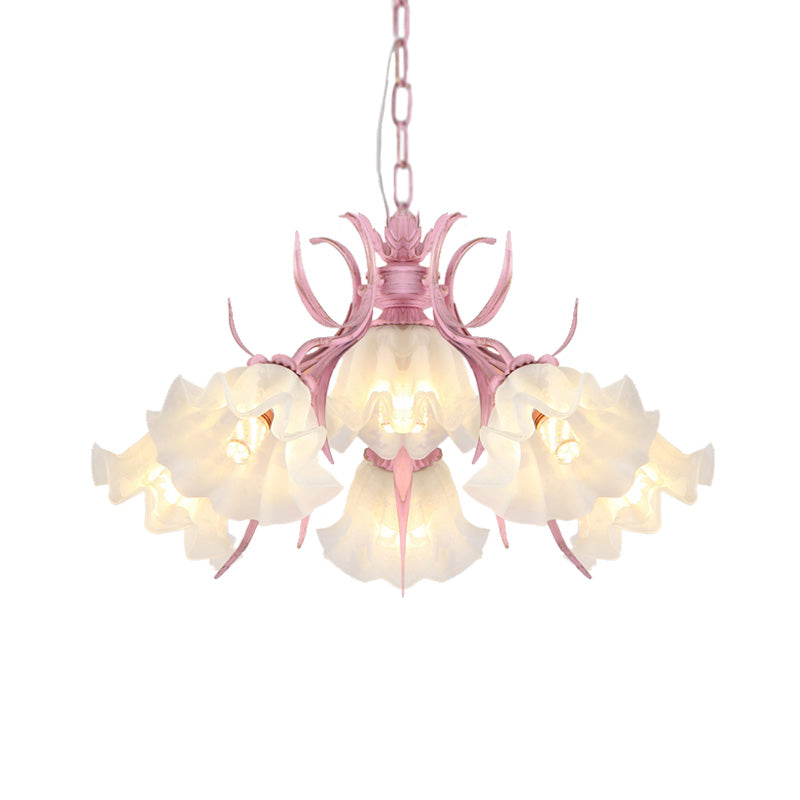 Pink 4/6/9 Lights Chandelier Lighting Antique Metal Scalloped Ceiling Light for Dining Room Clearhalo 'Ceiling Lights' 'Chandeliers' Lighting' options 465247