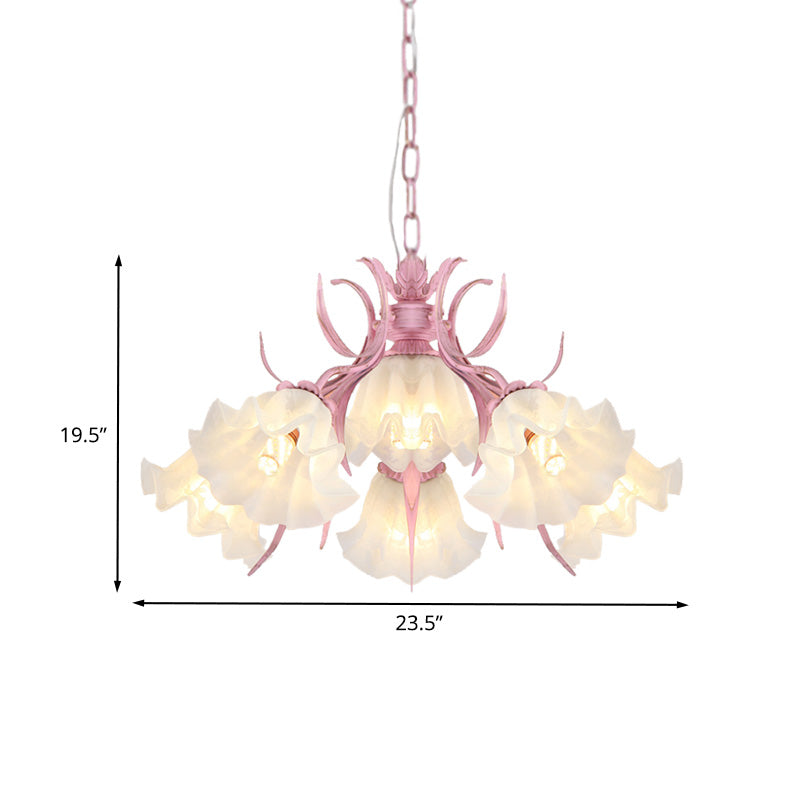 Pink 4/6/9 Lights Chandelier Lighting Antique Metal Scalloped Ceiling Light for Dining Room Clearhalo 'Ceiling Lights' 'Chandeliers' Lighting' options 465248