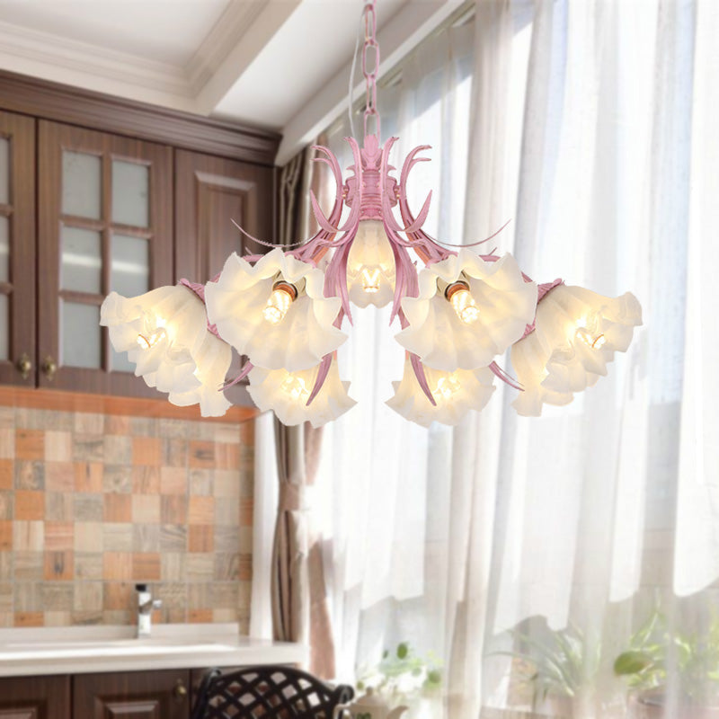 Pink 4/6/9 Lights Chandelier Lighting Antique Metal Scalloped Ceiling Light for Dining Room Clearhalo 'Ceiling Lights' 'Chandeliers' Lighting' options 465249