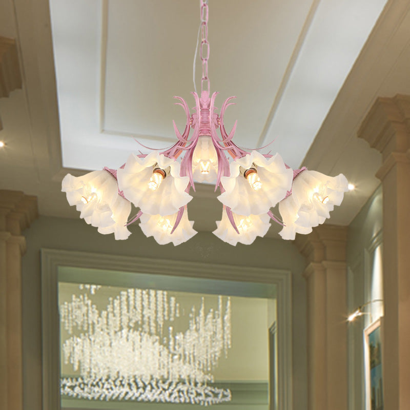 Pink 4/6/9 Lights Chandelier Lighting Antique Metal Scalloped Ceiling Light for Dining Room Clearhalo 'Ceiling Lights' 'Chandeliers' Lighting' options 465250