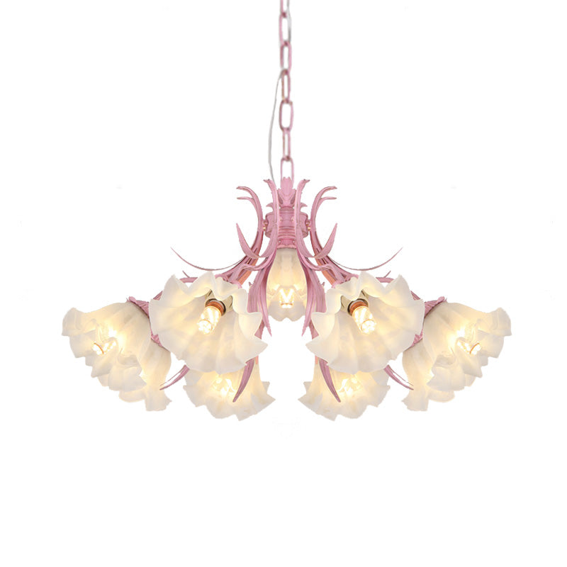 Pink 4/6/9 Lights Chandelier Lighting Antique Metal Scalloped Ceiling Light for Dining Room Clearhalo 'Ceiling Lights' 'Chandeliers' Lighting' options 465251