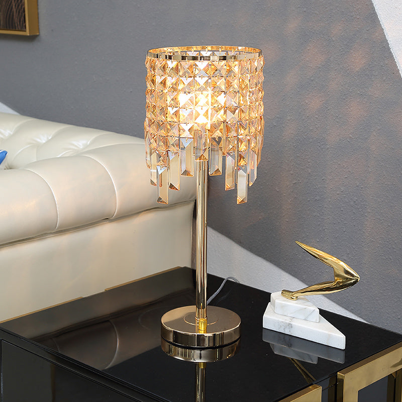 Contemporary Cylinder Task Light Amber/Clear Crystal 1 Bulb Dining Room Small Desk Lamp Amber Clearhalo 'Lamps' 'Table Lamps' Lighting' 465253