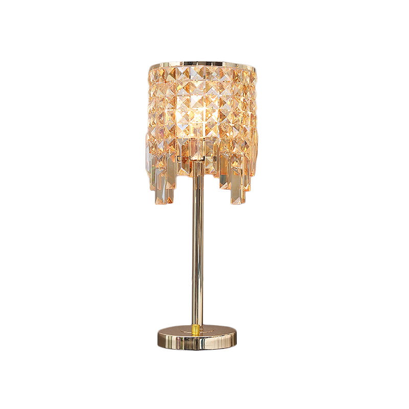 Contemporary Cylinder Task Light Amber/Clear Crystal 1 Bulb Dining Room Small Desk Lamp Clearhalo 'Lamps' 'Table Lamps' Lighting' 465256