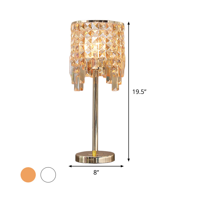 Contemporary Cylinder Task Light Amber/Clear Crystal 1 Bulb Dining Room Small Desk Lamp Clearhalo 'Lamps' 'Table Lamps' Lighting' 465257