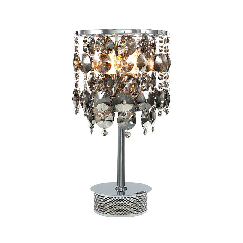 Cylindrical Table Light Modern Smoke Gray Crystal 2 Heads Living Room Nightstand Lamp Clearhalo 'Lamps' 'Table Lamps' Lighting' 465269