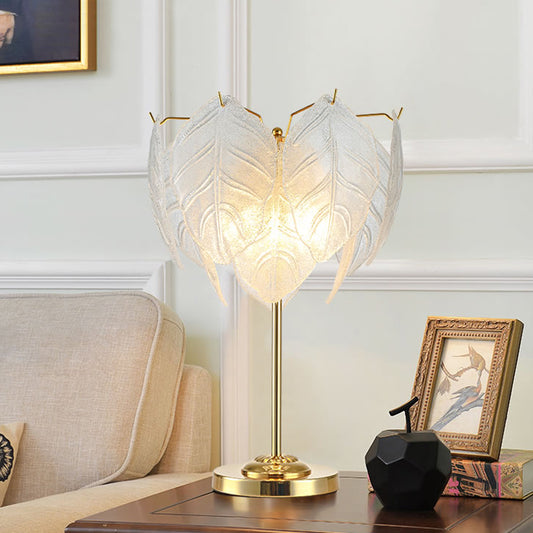Leaf Reading Light Modernist Hand-Cut Crystal 3/4 Bulbs 14"/16" Wide Gold Nightstand Lamp Clearhalo 'Lamps' 'Table Lamps' Lighting' 465290