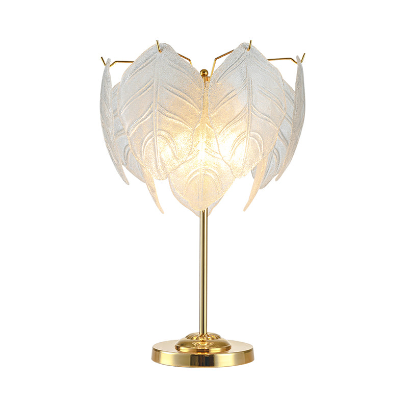 Leaf Reading Light Modernist Hand-Cut Crystal 3/4 Bulbs 14"/16" Wide Gold Nightstand Lamp Clearhalo 'Lamps' 'Table Lamps' Lighting' 465291