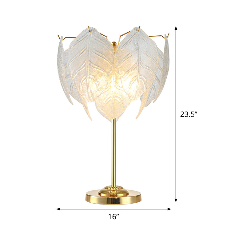 Leaf Reading Light Modernist Hand-Cut Crystal 3/4 Bulbs 14"/16" Wide Gold Nightstand Lamp Clearhalo 'Lamps' 'Table Lamps' Lighting' 465293